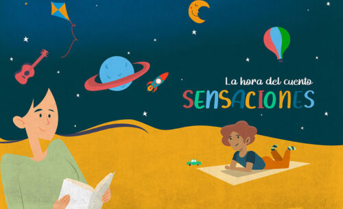 Dibujo de mujer leyendo un cuento a un niño
